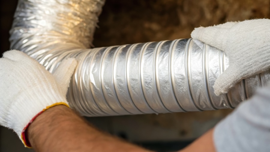 Man holding duct getting ready to start duct cleaning